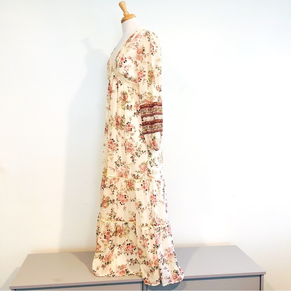 A Collective Story Floral Maxi Dress Lace Trim Tiered Boho Cottagecore M NWT - Picture 6 of 13